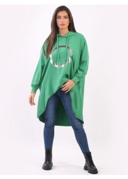 Plus Size Sequin Circle Detail Oversized Lagenlook Cotton Hoodie Dress