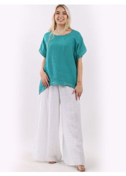 Plus Size Sequin Hem High Low Lagenlook Linen Top