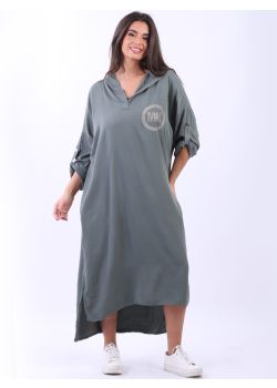 Italian Sequin MK Logo Lagenlook Hooded Sweatshirt Dress