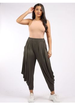 Plus Size Side Pockets Jersey Harem Trouser