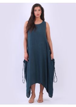 Plus Size Sleeveless Oversized Linen Lagenlook Plain Tank Maxi Dress