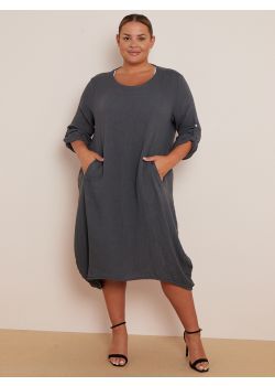 Plus Size Solid Cotton Oversized Lagenlook Midi Dress