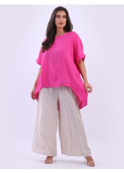 Plus Size Solid Linen Lagenlook  Dip Hem Top