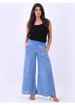 Italian Solid Linen Vintage Washed Wide Leg Trouser
