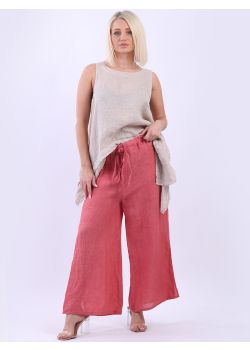 Italian Split Hem Sides Wide Leg Linen Palazzo