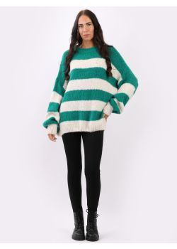Italian Stripy Pattern Drop Shoulders Batwing Woolen Knit Jumper
