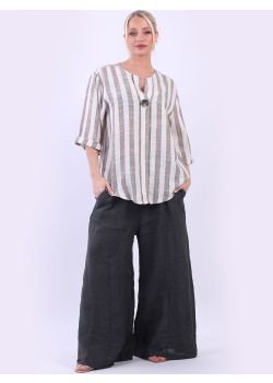 Italian Stripy Print Ladies Linen Lagenlook Top