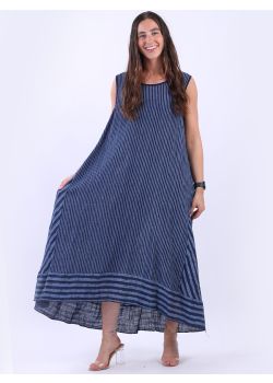 Plus Size Stripy Print Sleeveless Cotton Tunic Slouchy Dress