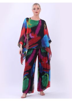Plus Size Tie Dye 2 Layered Batwing Silk Dip Sides Tunic Top