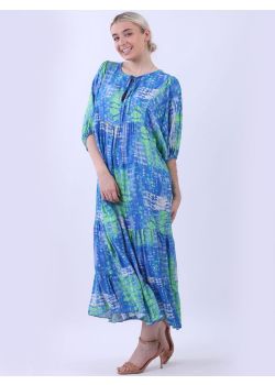 Plus Size Tie Dyed Print Lagenlook  Tiered Maxi Dress