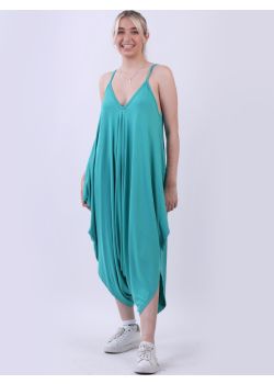 Italian V- Neck Plain Lagenlook Jumpsuit 