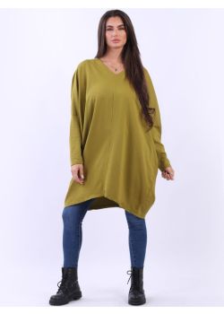 Plus Size V-Neck Batwing Oversized Solid Cotton Baggy Top