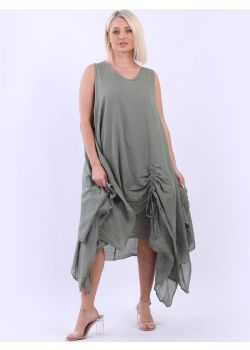 Plus Size V-Neck Ruched Hem Cotton Sleeveless Oversized Tank Dress