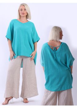 Italian V-Neck Solid Cotton Lagenlook Hi-Lo Top