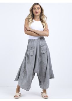 Plus Size Vintage Wash Linen Wide Leg Harem Palazzo Pant