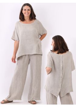 Italian Vintage Washed Back Buttoned Linen Baggy Top