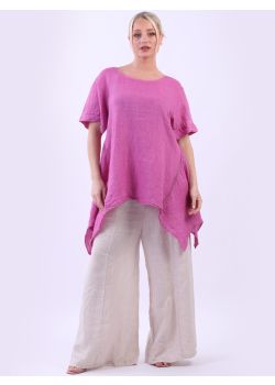 Italian Vintage Washed Solid Linen Crochet Detail Tunic Top