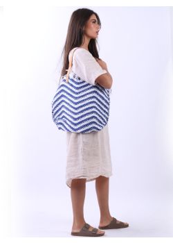 Italian Wavy Stripe Pattern Ladies Canvas Bag-Navy