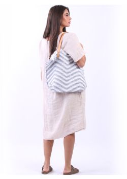 Italian Wavy Stripe Pattern Ladies Canvas Bag-Silver 