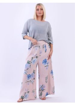 Italian Wide Leg Linen Floral Palazzo Pant
