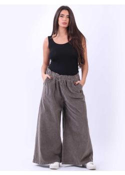 Italian Wide Leg Plain Cotton Corduroy Palazzo Pant