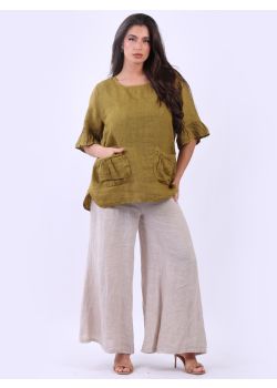 Italian Women Chic Lagenlook Solid Linen Top