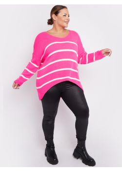 Plus Size Women Chunky Wool Oversized Striped Knitted Jumper