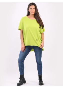 Italian Women Dipped Hem Lagenlook Lousy Cotton Tee
