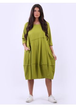 Italian Women Plain Cotton Lagenlook Midi Slouchy Dress