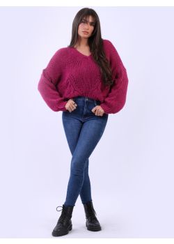 Italian Wool Knitted Drop Shoulder V-Neck Crop Box Top