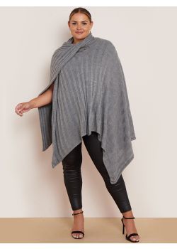 Plus Size Wrap Over Lagenlook  Rib Knitted Poncho