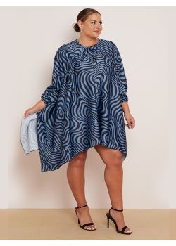 Plus Size Zebra Print Batwing Balloon Sleeves Oversized Tunic Kaftan Dress