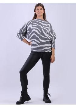 Italian Zebra Print Batwing Lagenlook Knitted Crop Jumper