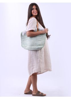 Italian Zig Zag Pattern Ladies Canvas Bag-Lime Green