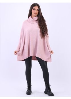 Plus Size Loose Fitting Fringe Cowl Neck  Batwing Knitted Poncho