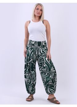 Made In Italy Abstract Print Smoked Waist Hip Pop Harem Trouser