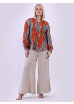 Made In Italy Chic Tie Dyed Lagenlook Cotton Crop Blouse