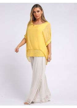 Made In Italy Chunky Twin Sequin Lagenlook Silk Top