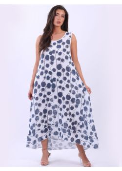 Plus Size Cotton Lagenlook Sleeveless Polka Print Tank Dress