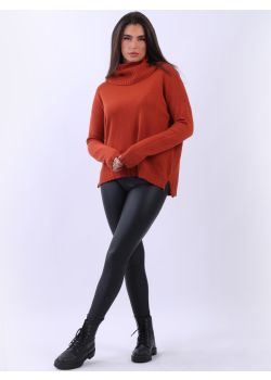 Made In Italy Cowl Neck Scarf Baggy Rib Knit Wool Jumper