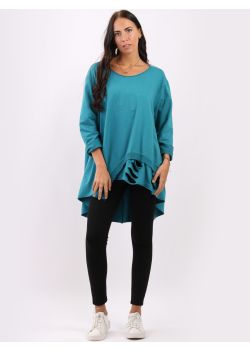 Made In Italy Cut Out Asymmetric Dip Hem Cotton Tunic Top