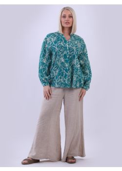 Made In Italy Floral Lagenlook Cotton Crop Blouse
