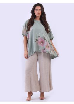 Made In Italy Floral Print Linen Lagenlook Slouch Top