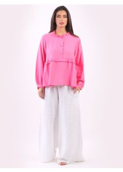 Made In Italy Front Buttons Ladies Ruffle Peplum Tunic Top