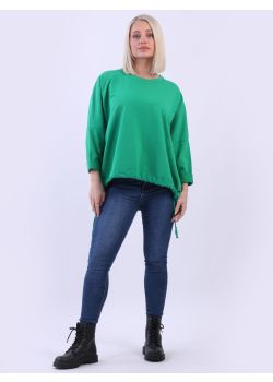 Made In Italy Gathered Hem Batwing Cotton Lagenlook Crop Top