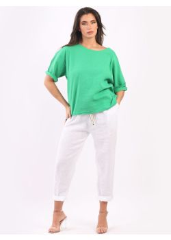 Made In Italy Ladies Plain Linen Lagenlook Boxy Crop Top