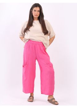 Made In Italy Ladies Relaxed Fit Straight Plain Cotton Trouser
