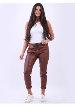 Made In Italy Ladies Wet Look Plain Magic Pant