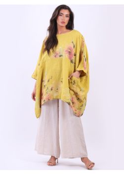 Plus Size Linen Lagenlook Oversized Floral Slouchy Top