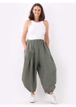Made In Italy Plain Balloon Hem Linen Slouchy Trouser
